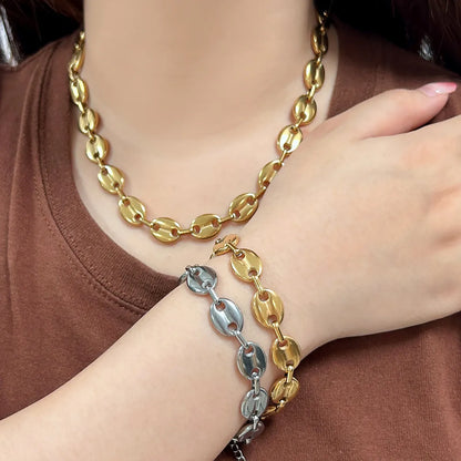 Wholesale Jewelry Hip-Hop Retro Solid Color 304 Stainless Steel Chain Bracelets Necklace