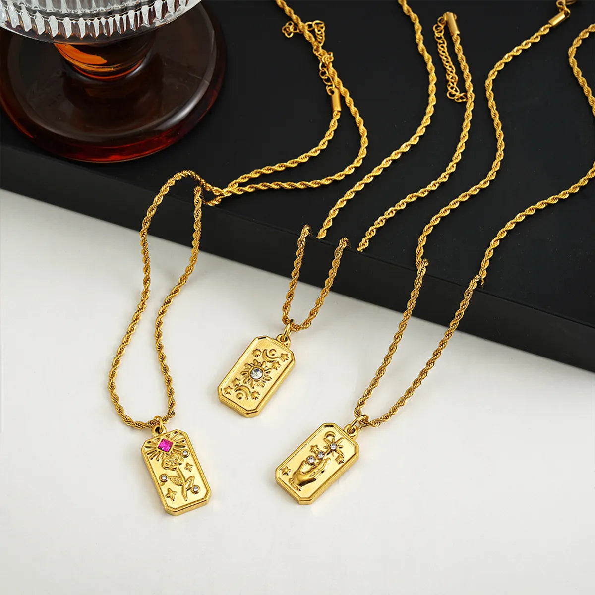 Wholesale Jewelry Hip-Hop Retro Square 304 Stainless Steel Pendant Necklace