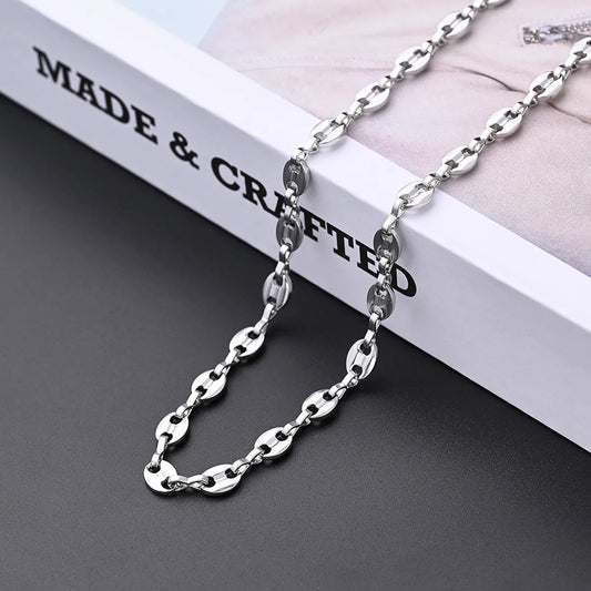 Wholesale Jewelry Hip-Hop Rock Streetwear Oval Solid Color 304 Stainless Steel Handmade Necklace