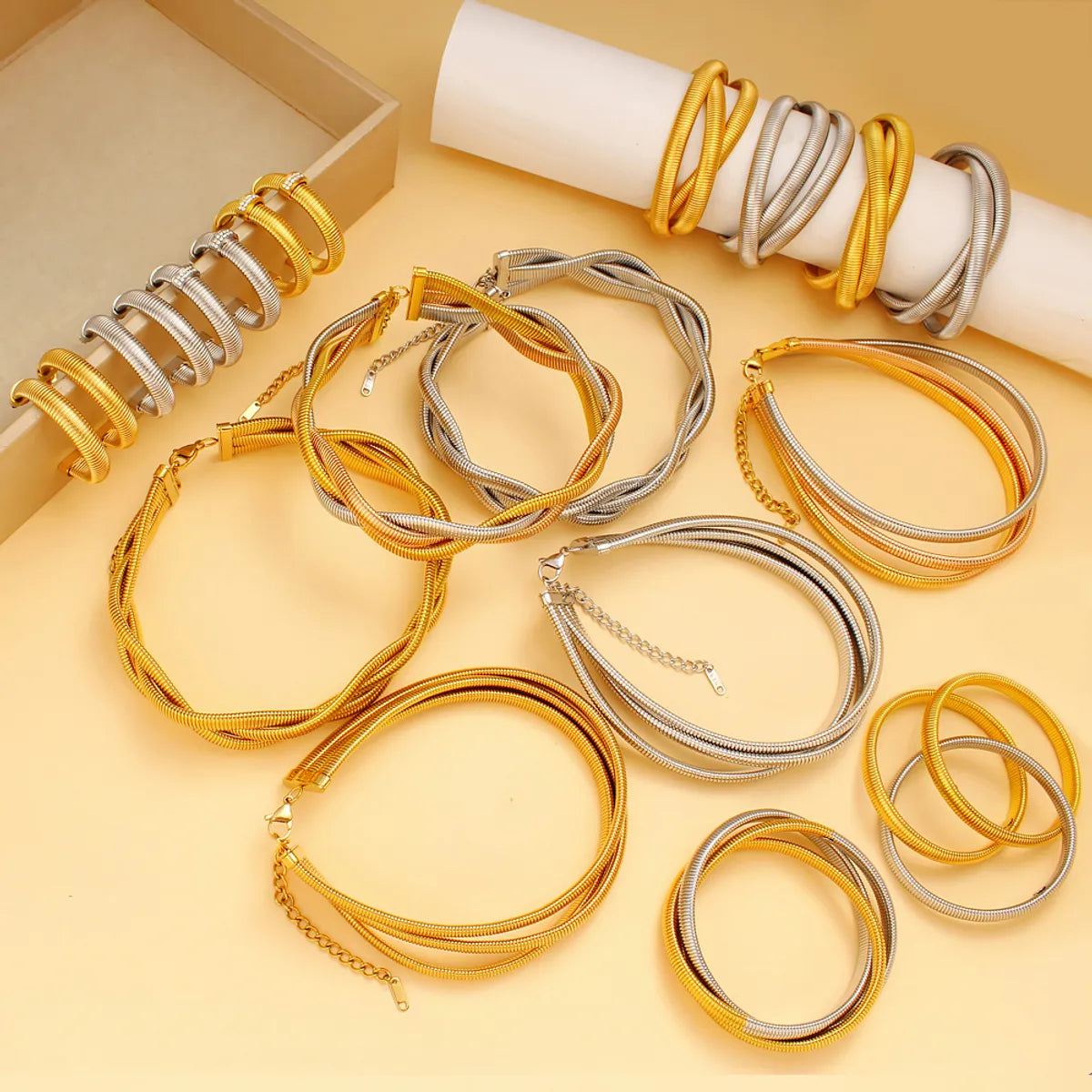 Wholesale Jewelry Hip-Hop Simple Style Commute Geometric 304 Stainless Steel 316 Stainless Steel  Zircon 18K Gold Plated Inlay Bracelets Earrings Necklace