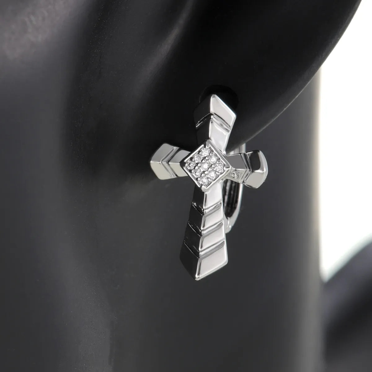 Wholesale Jewelry Hip-Hop Simple Style Cross 304 Stainless Steel Copper Zircon White Gold Plated Plating Inlay Jewelry Set