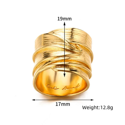 Wholesale Jewelry Hip-Hop Simple Style Solid Color 304 Stainless Steel 18K Gold Plated Plating Pleated Rings