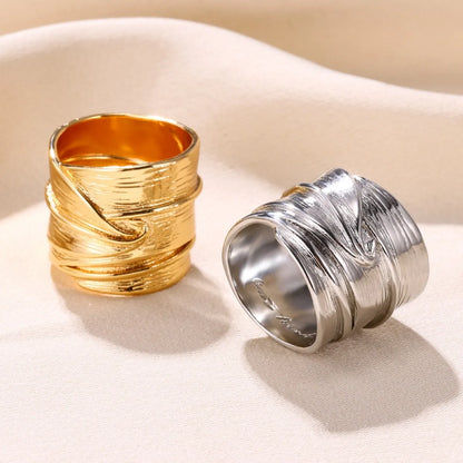 Wholesale Jewelry Hip-Hop Simple Style Solid Color 304 Stainless Steel 18K Gold Plated Plating Pleated Rings