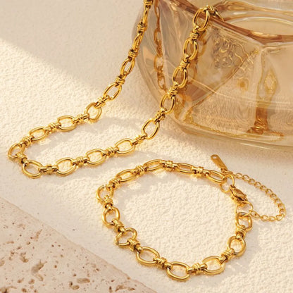 Wholesale Jewelry Hip-Hop Streetwear Cool Style Solid Color 304 Stainless Steel 18K Gold Plated Jewelry Set