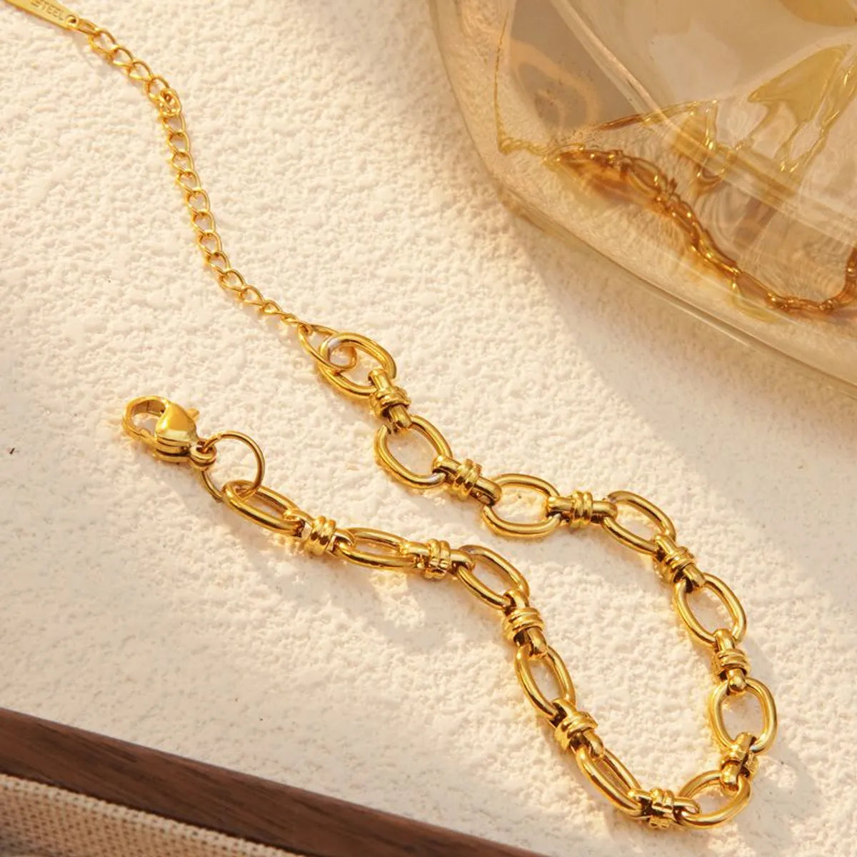 Wholesale Jewelry Hip-Hop Streetwear Cool Style Solid Color 304 Stainless Steel 18K Gold Plated Jewelry Set