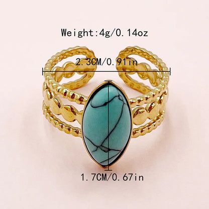 Wholesale Jewelry Hip-Hop Streetwear Oval 304 Stainless Steel Natural Stone 14K Gold Plated Plating Inlay Open Rings