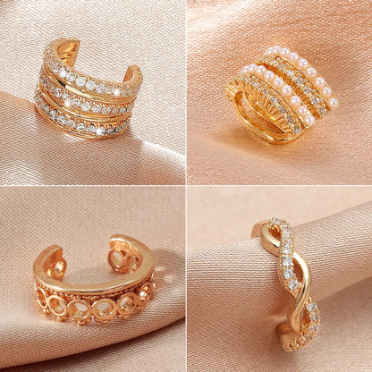 Wholesale Jewelry Hollow C-Shaped Pearl Copper Inlaid Zircon Ear Clip Nihaojewelry