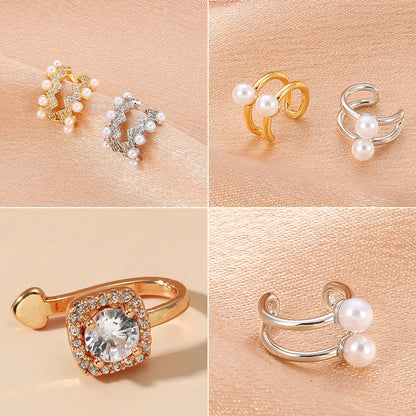 Wholesale Jewelry Hollow C-Shaped Pearl Copper Inlaid Zircon Ear Clip Nihaojewelry