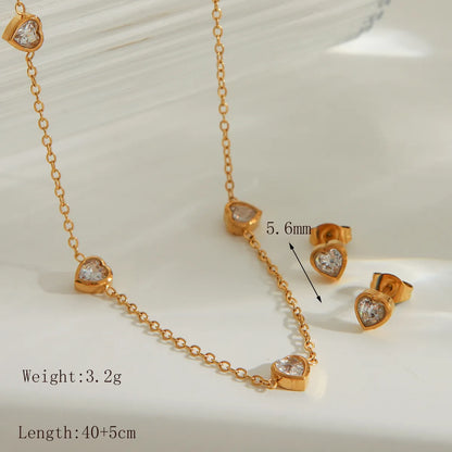 Wholesale Jewelry IG Style Basic Heart Shape Solid Color 304 Stainless Steel Zircon 18K Gold Plated Bracelets Jewelry Set