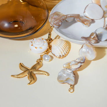 Wholesale Jewelry IG Style Beach Starfish Shell 304 Stainless Steel 18K Gold Plated Pearl Pendant Necklace