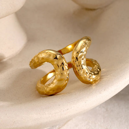 Wholesale Jewelry IG Style Beating Pattern Solid Color 304 Stainless Steel 18K Gold Plated Open Rings