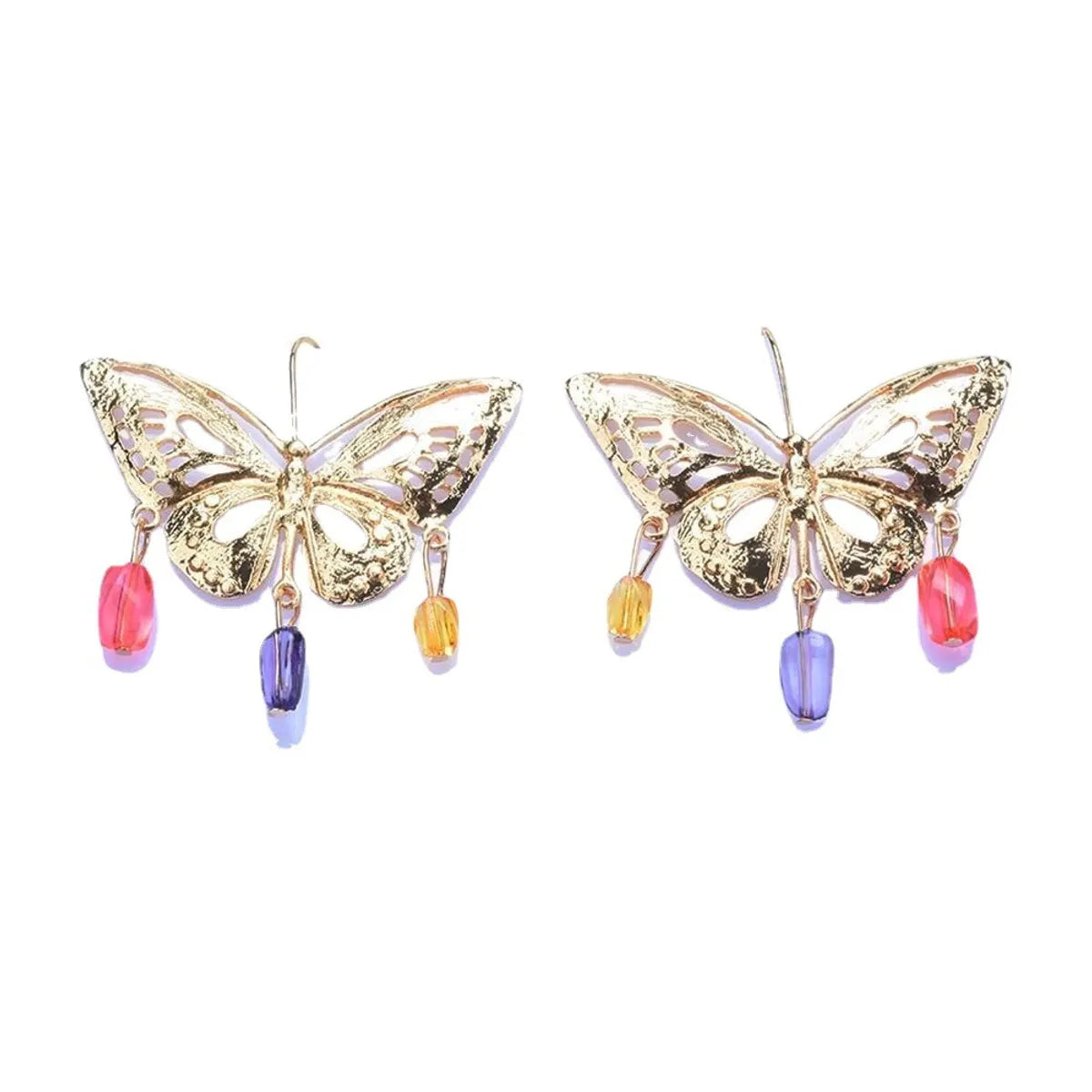 Wholesale Jewelry Ig Style Butterfly Alloy Gemstone Plating Hollow Out Drop Earrings