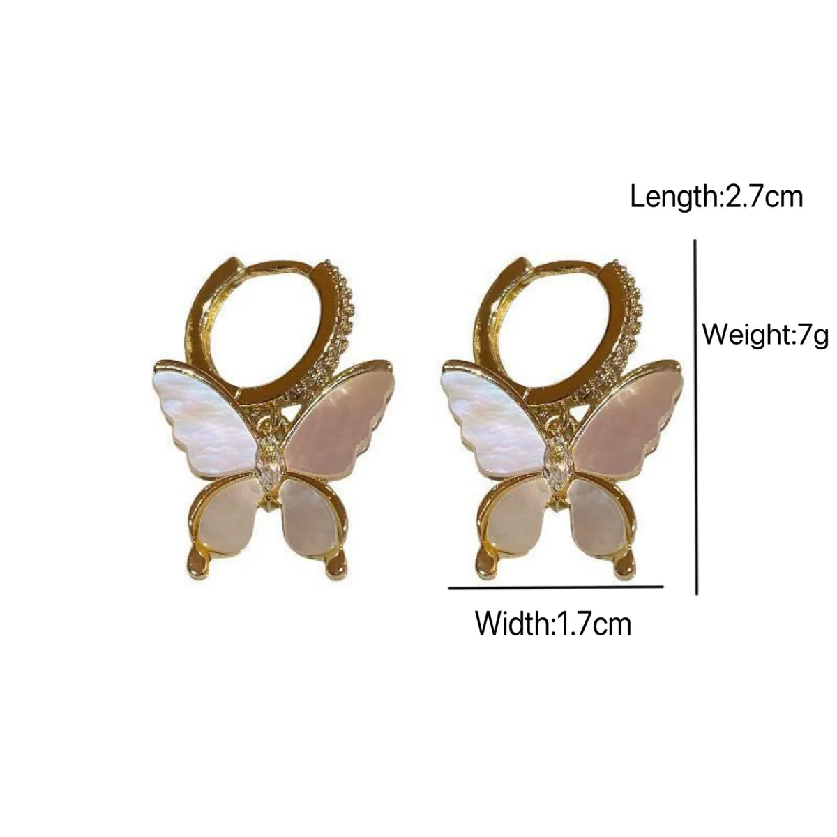 Wholesale Jewelry Ig Style Butterfly Alloy Rhinestones Shell Plating Inlay Drop Earrings