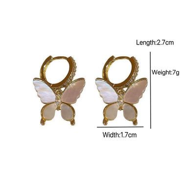 Wholesale Jewelry Ig Style Butterfly Alloy Rhinestones Shell Plating Inlay Drop Earrings