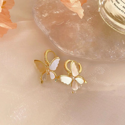 Wholesale Jewelry Ig Style Butterfly Alloy Rhinestones Shell Plating Inlay Drop Earrings