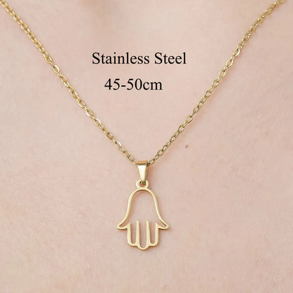 Wholesale Jewelry IG Style Casual  Palm Tree 201 Stainless Steel 18K Gold Plated Polishing Hollow Out Pendant Necklace