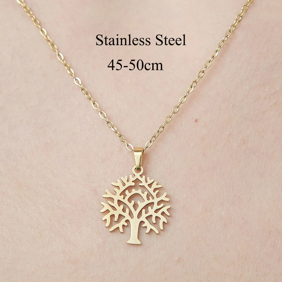 Wholesale Jewelry IG Style Casual  Palm Tree 201 Stainless Steel 18K Gold Plated Polishing Hollow Out Pendant Necklace