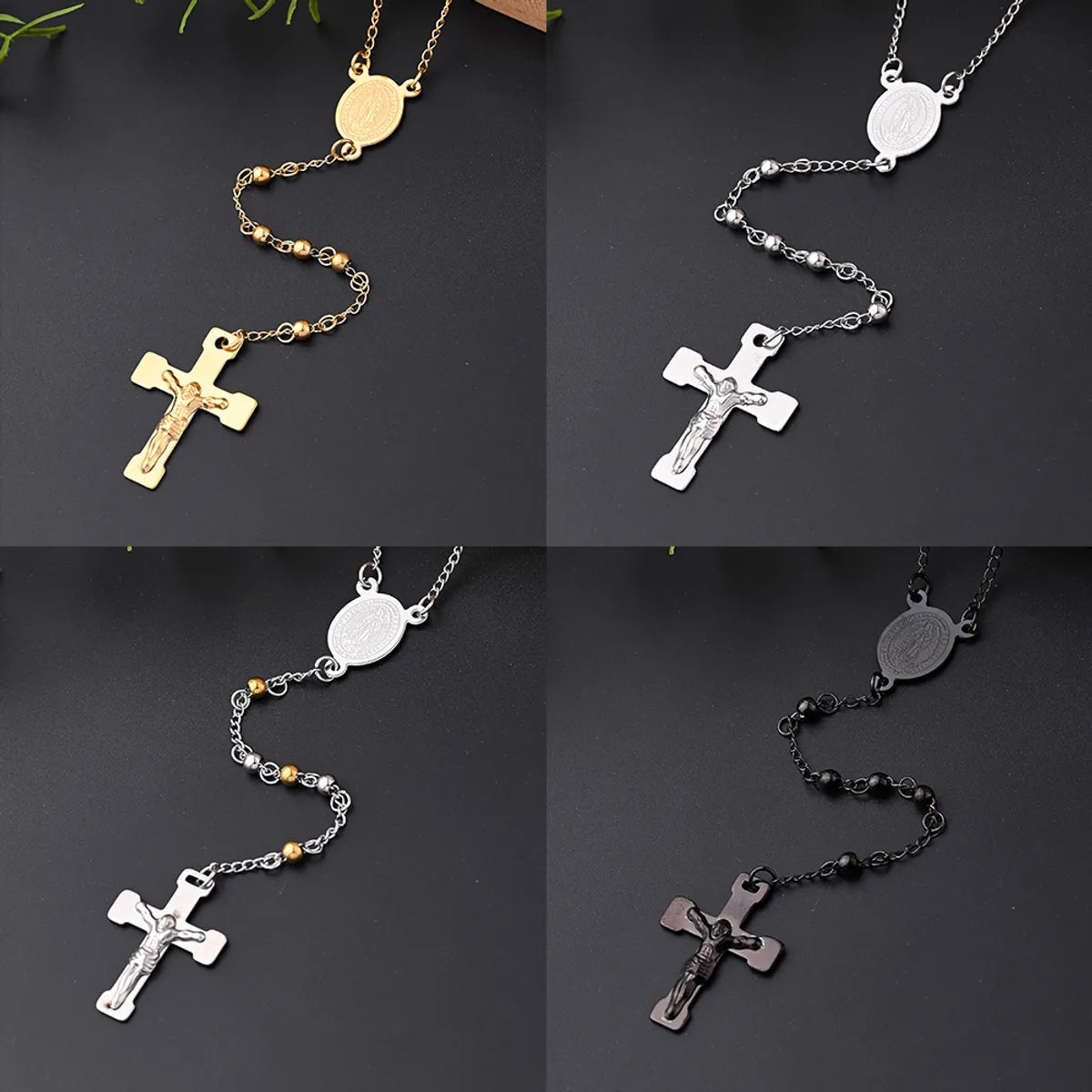 Wholesale Jewelry IG Style Casual Classical Cross Virgin Mary Jesus 304 Stainless Steel 18K Gold Plated Handmade Polishing Plating Necklace