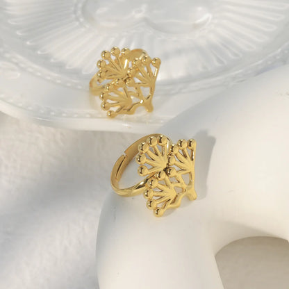 Wholesale Jewelry IG Style Casual Pastoral Sunflower Leaves Flower 304 Stainless Steel 14K Gold Plated Open Rings