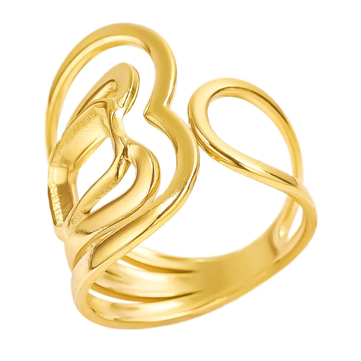 Wholesale Jewelry IG Style Casual Sweet Heart Shape 304 Stainless Steel 18K Gold Plated Polishing Hollow Out Open Rings