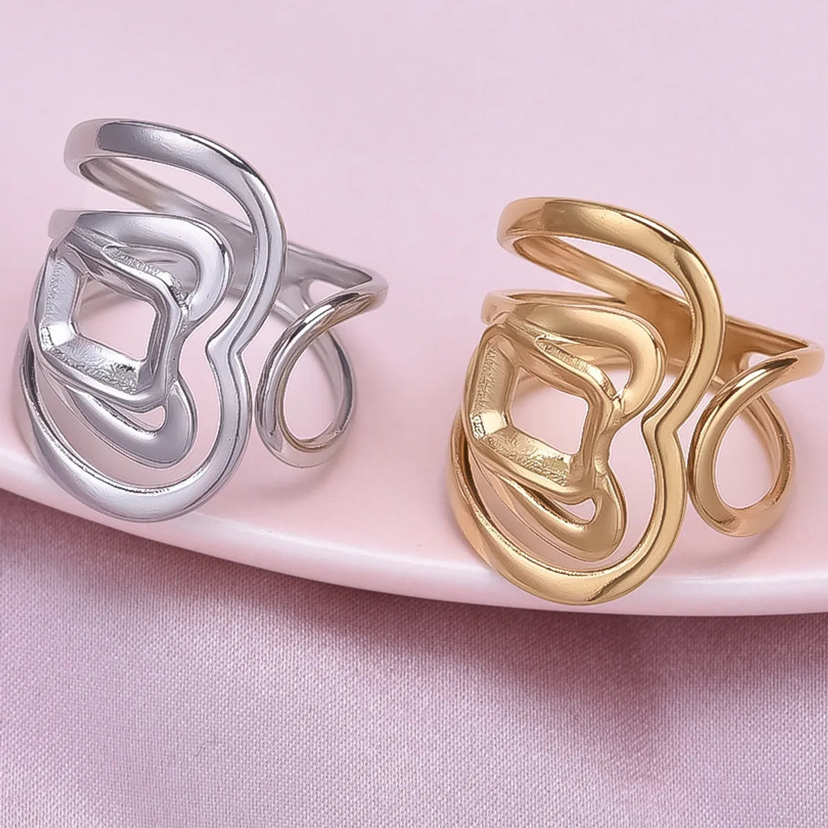 Wholesale Jewelry IG Style Casual Sweet Heart Shape 304 Stainless Steel 18K Gold Plated Polishing Hollow Out Open Rings