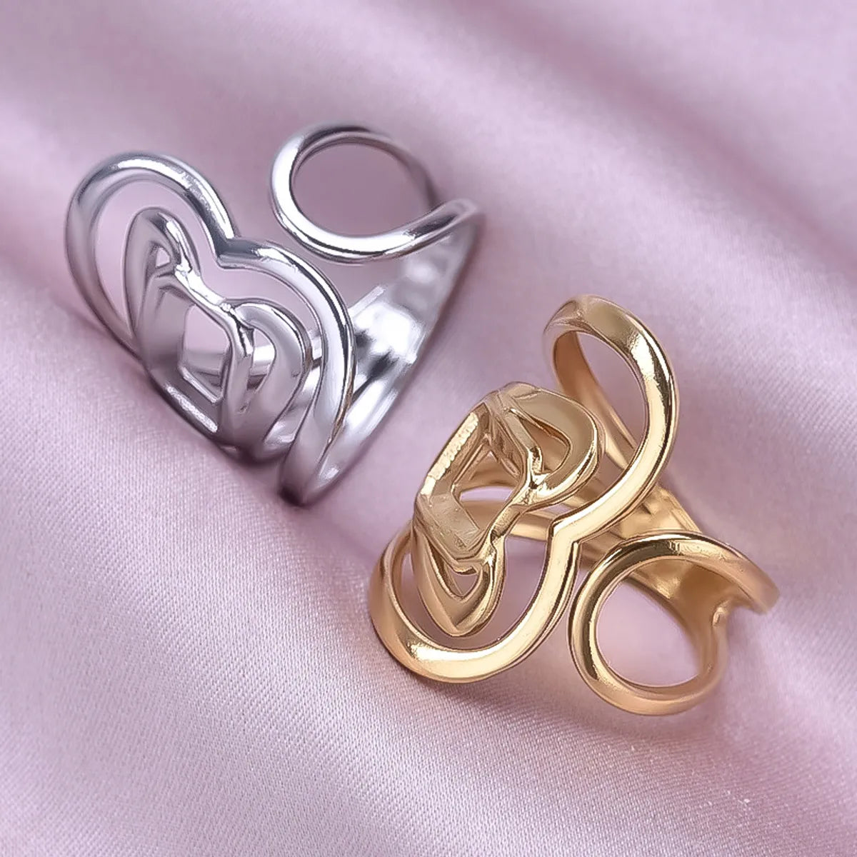 Wholesale Jewelry IG Style Casual Sweet Heart Shape 304 Stainless Steel 18K Gold Plated Polishing Hollow Out Open Rings