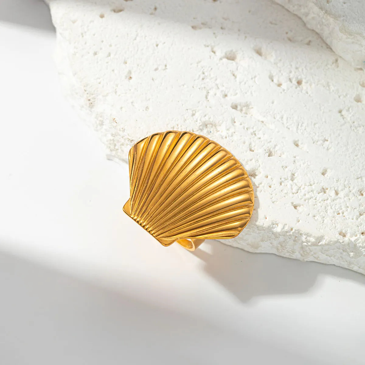 Wholesale Jewelry IG Style Casual Vacation Scallop Shell 304 Stainless Steel 14K Gold Plated Open Rings