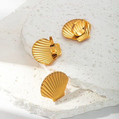 Wholesale Jewelry IG Style Casual Vacation Scallop Shell 304 Stainless Steel 14K Gold Plated Open Rings