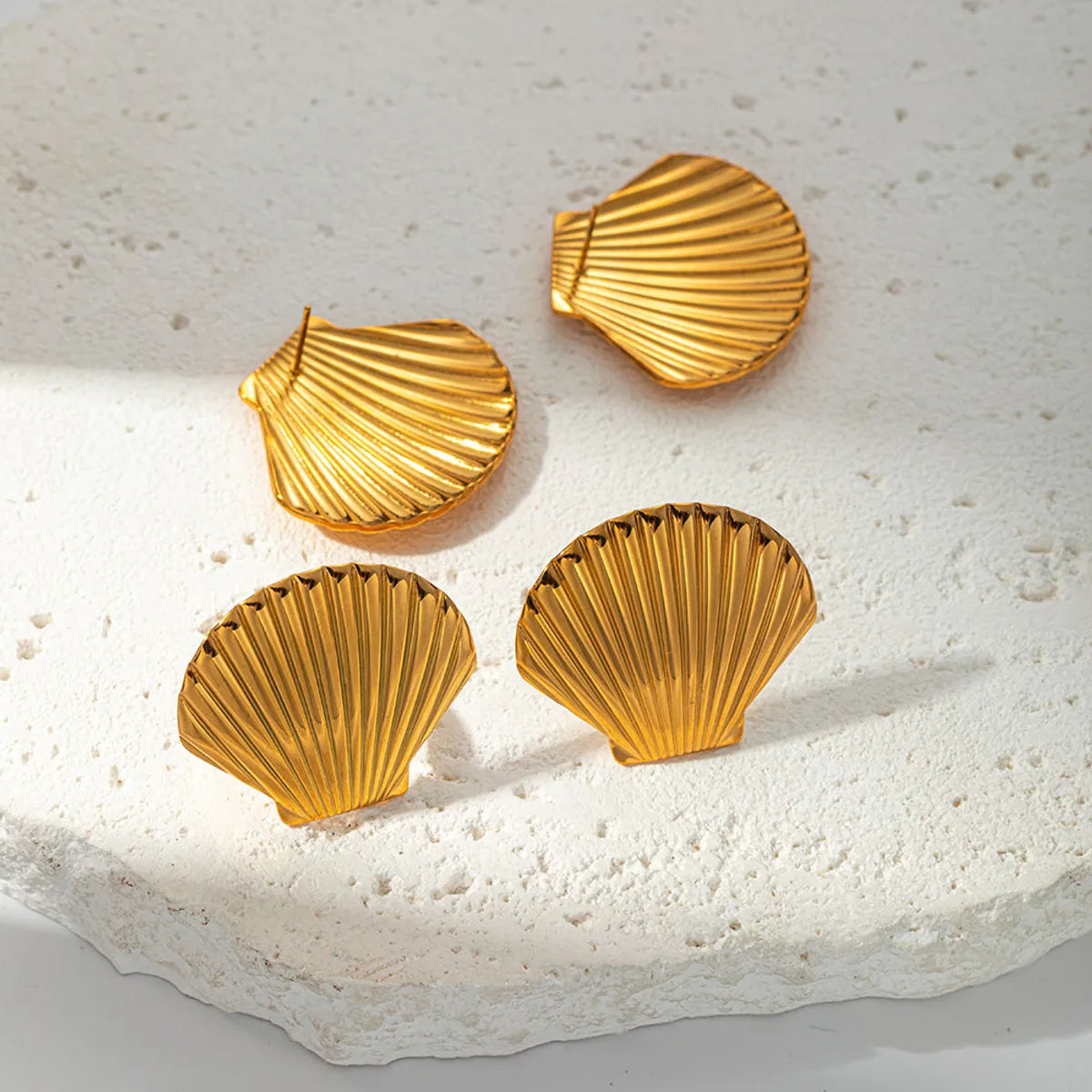 Wholesale Jewelry IG Style Casual Vacation Scallop Shell 304 Stainless Steel 14K Gold Plated Open Rings