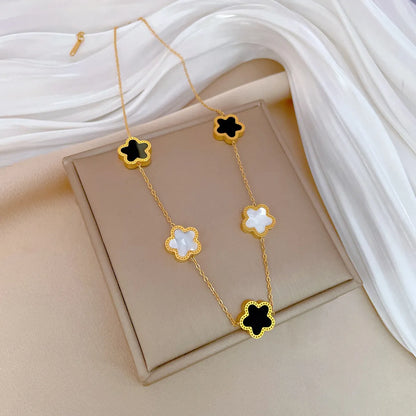 Wholesale Jewelry IG Style Classic Style Commute Five-Leaf Flower Titanium Steel Shell Gold Plated Inlay Pendant Necklace