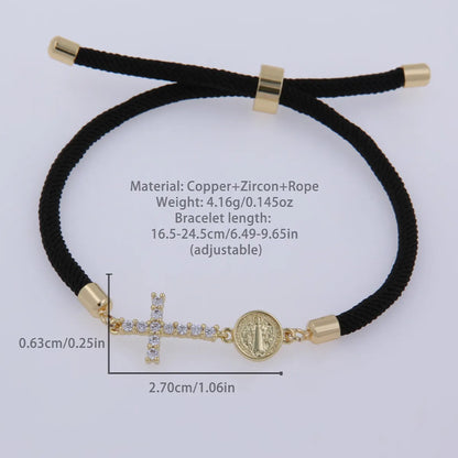 Wholesale Jewelry IG Style Classic Style Cross Rope Copper Zircon 18K Gold Plated Plating Inlay Drawstring Bracelets