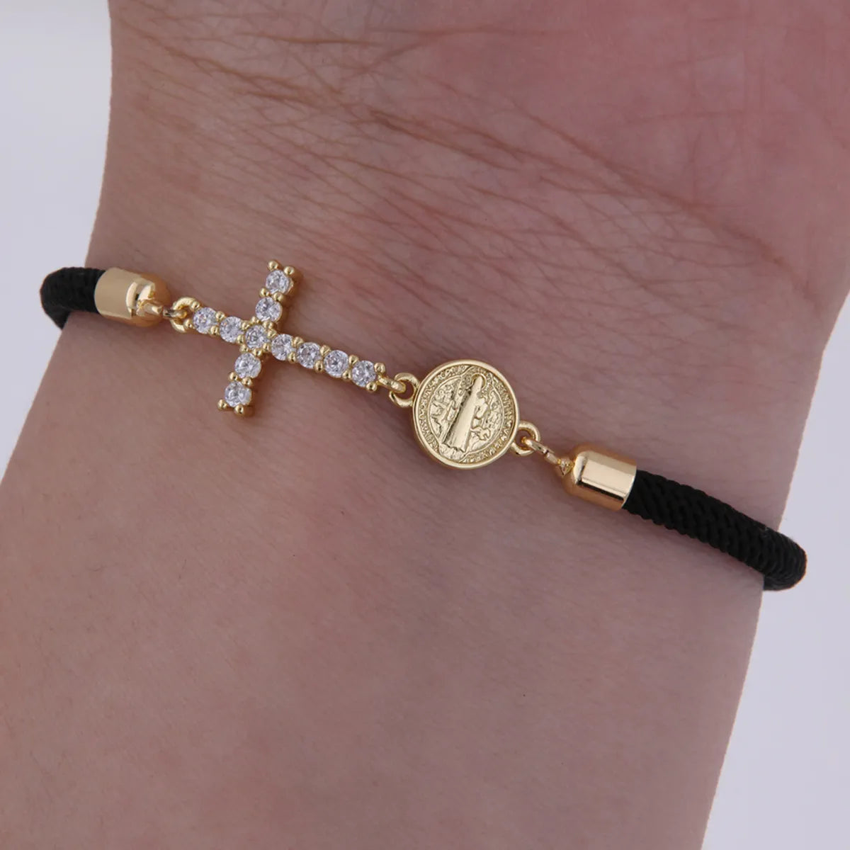 Wholesale Jewelry IG Style Classic Style Cross Rope Copper Zircon 18K Gold Plated Plating Inlay Drawstring Bracelets