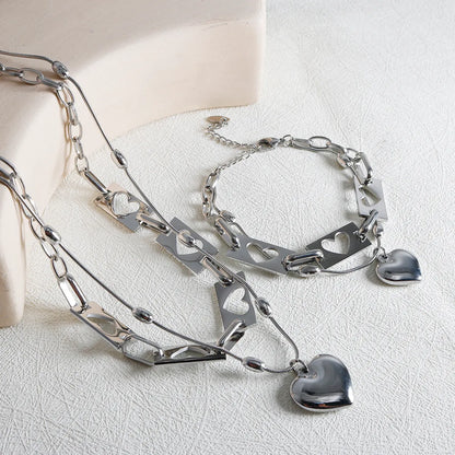 Wholesale Jewelry IG Style Classic Style Heart Shape 304 Stainless Steel Bracelets Necklace