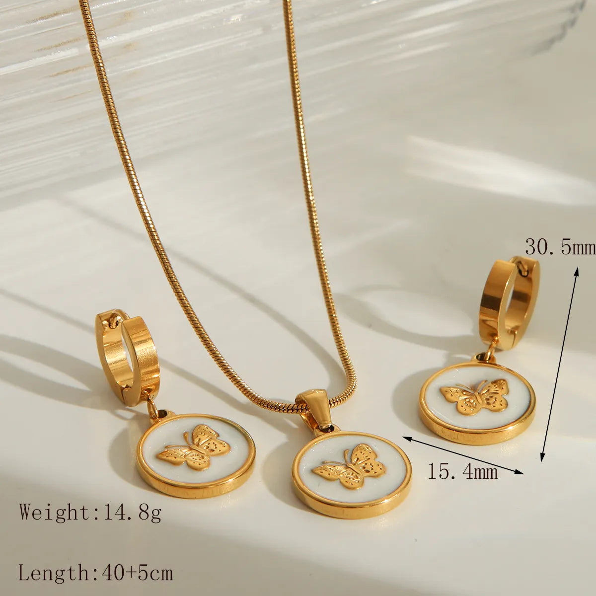 Wholesale Jewelry IG Style Commute Round Butterfly 304 Stainless Steel 18K Gold Plated Enamel Jewelry Set