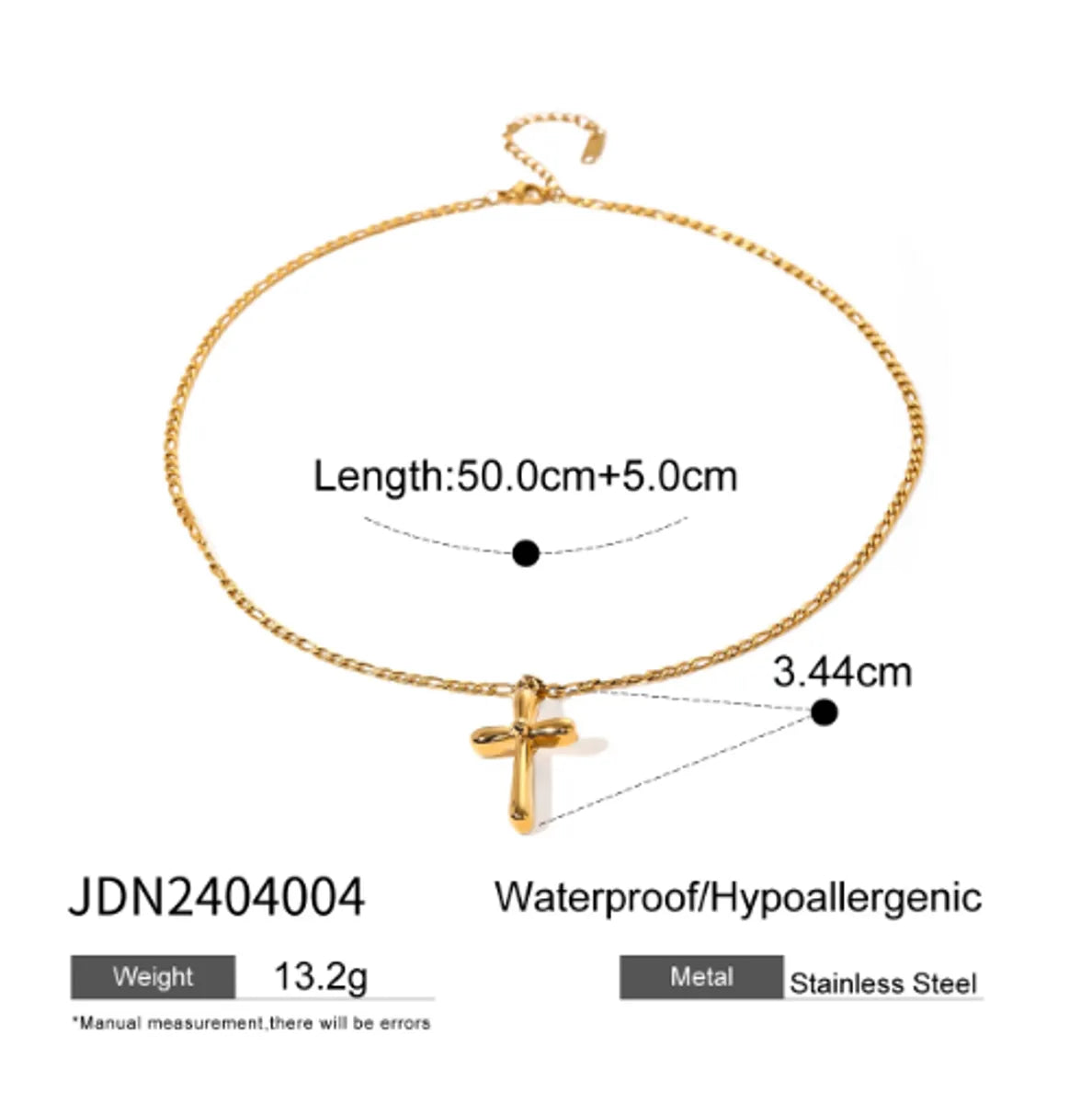 Wholesale Jewelry IG Style Cross 304 Stainless Steel 18K Gold Plated Plating Pendant Necklace