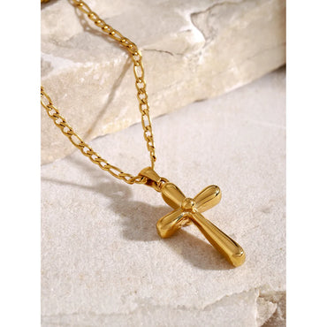 Wholesale Jewelry IG Style Cross 304 Stainless Steel 18K Gold Plated Plating Pendant Necklace