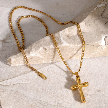 Wholesale Jewelry IG Style Cross 304 Stainless Steel 18K Gold Plated Plating Pendant Necklace