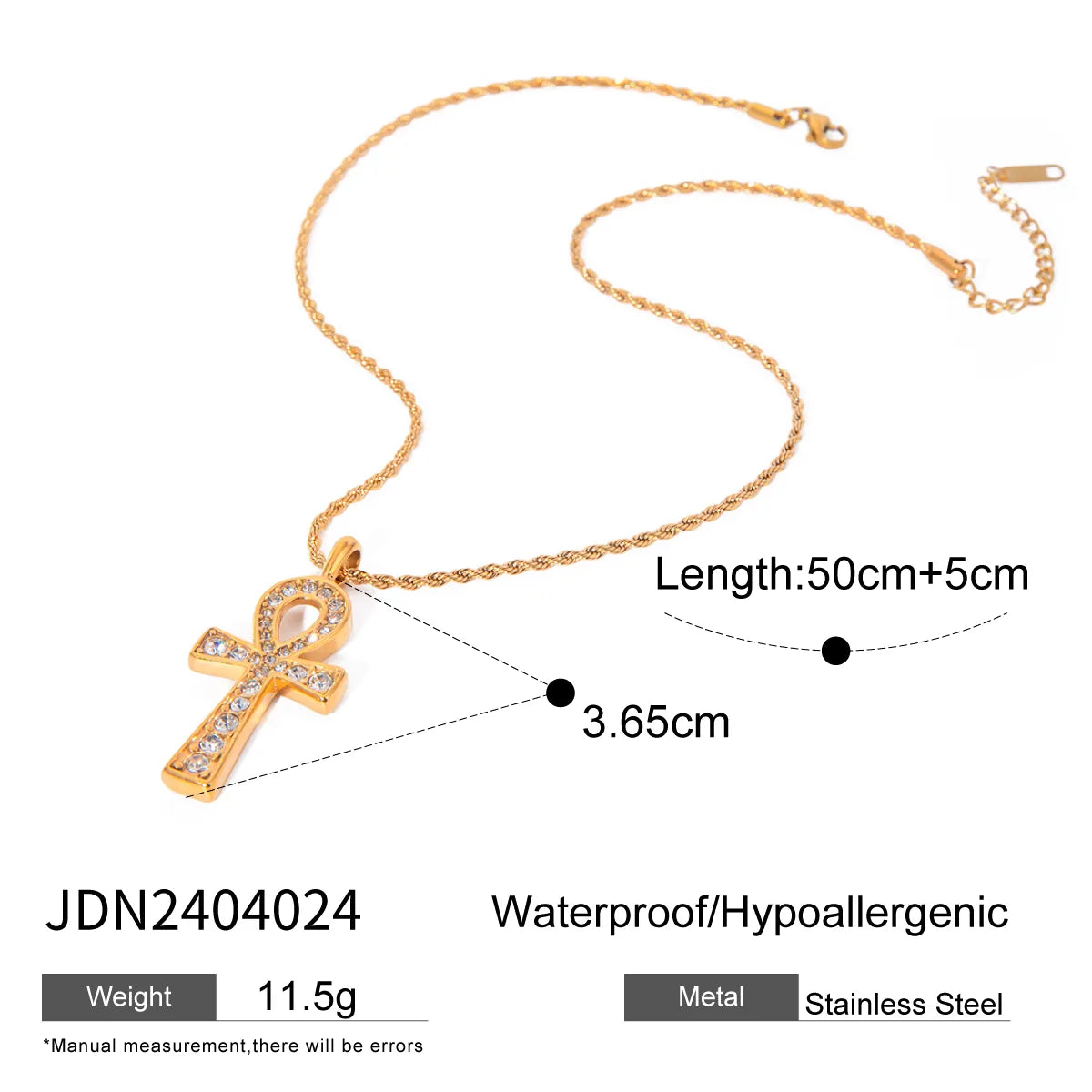 Wholesale Jewelry IG Style Cross 304 Stainless Steel Rhinestones 18K Gold Plated Inlay Pendant Necklace