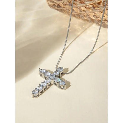 Wholesale Jewelry IG Style Cross 304 Stainless Steel Zircon Inlay Pendant Necklace