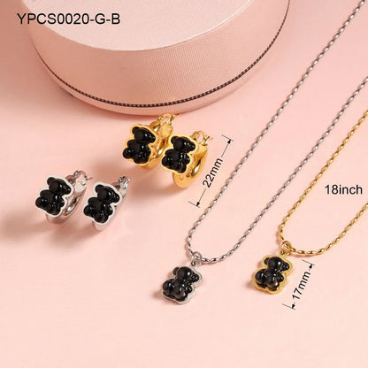 Wholesale Jewelry IG Style Cute Bear 304 Stainless Steel Artificial Gemstones 18K Gold Plated Inlay Jewelry Set