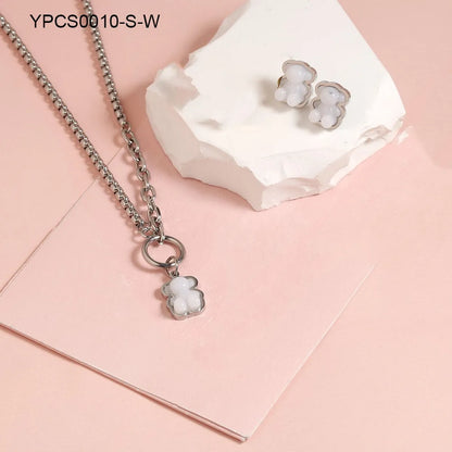 Wholesale Jewelry IG Style Cute Bear 304 Stainless Steel Artificial Gemstones 18K Gold Plated Inlay Jewelry Set