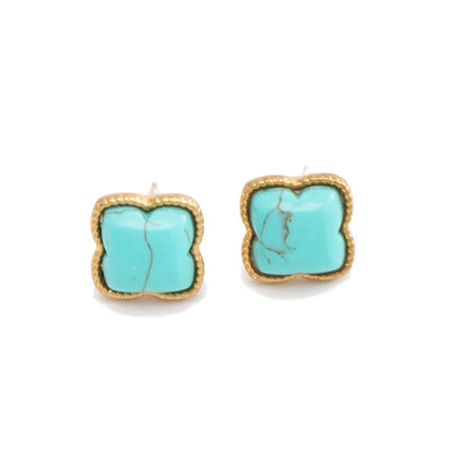 Wholesale Jewelry Ig Style Cute Simple Style Four Leaf Clover Flower Alloy Turquoise Agate 18k Gold Plated Plating Inlay Ear Studs