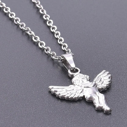 Wholesale Jewelry IG Style Cute Sweet Angel 304 Stainless Steel 18K Gold Plated Plating Pendant Necklace Necklace Pendant