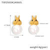 Wholesale Jewelry IG Style Cute Sweet Rabbit Round 304 Stainless Steel Artificial Pearls 18K Gold Plated Inlay Earrings Necklace