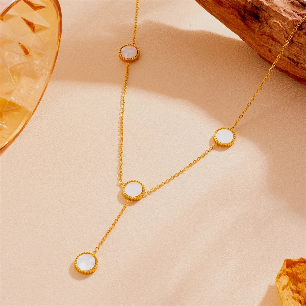 Wholesale Jewelry IG Style Cute Sweet Round Titanium Steel 18K Gold Plated Pendant Necklace