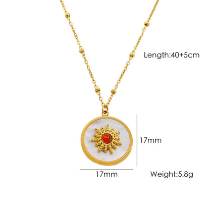 Wholesale Jewelry IG Style Elegant Classic Style Pentagram Round Shell 304 Stainless Steel Natural Stone Rhinestones Shell 14K Gold Plated Beaded Polishing Inlay Rings Necklace