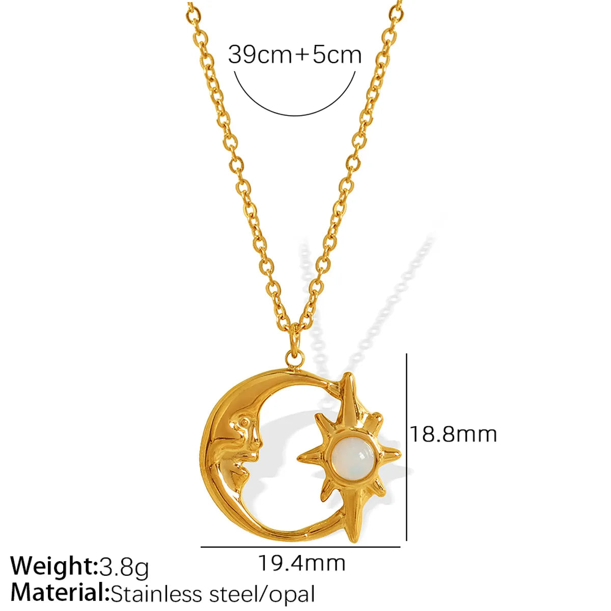 Wholesale Jewelry IG Style Elegant French Style Star Moon 304 Stainless Steel Opal Opal 18K Gold Plated Inlay Pendant Necklace