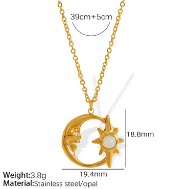 Wholesale Jewelry IG Style Elegant French Style Star Moon 304 Stainless Steel Opal Opal 18K Gold Plated Inlay Pendant Necklace