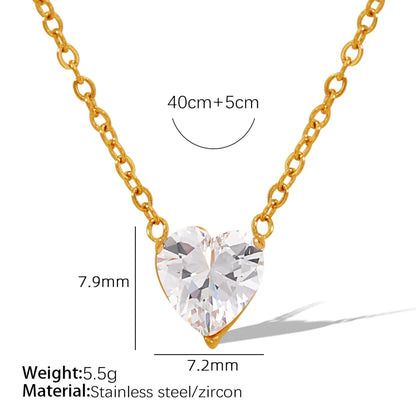 Wholesale Jewelry IG Style Elegant Romantic Heart Shape 304 Stainless Steel Zircon 18K Gold Plated Polishing Inlay Earrings Necklace