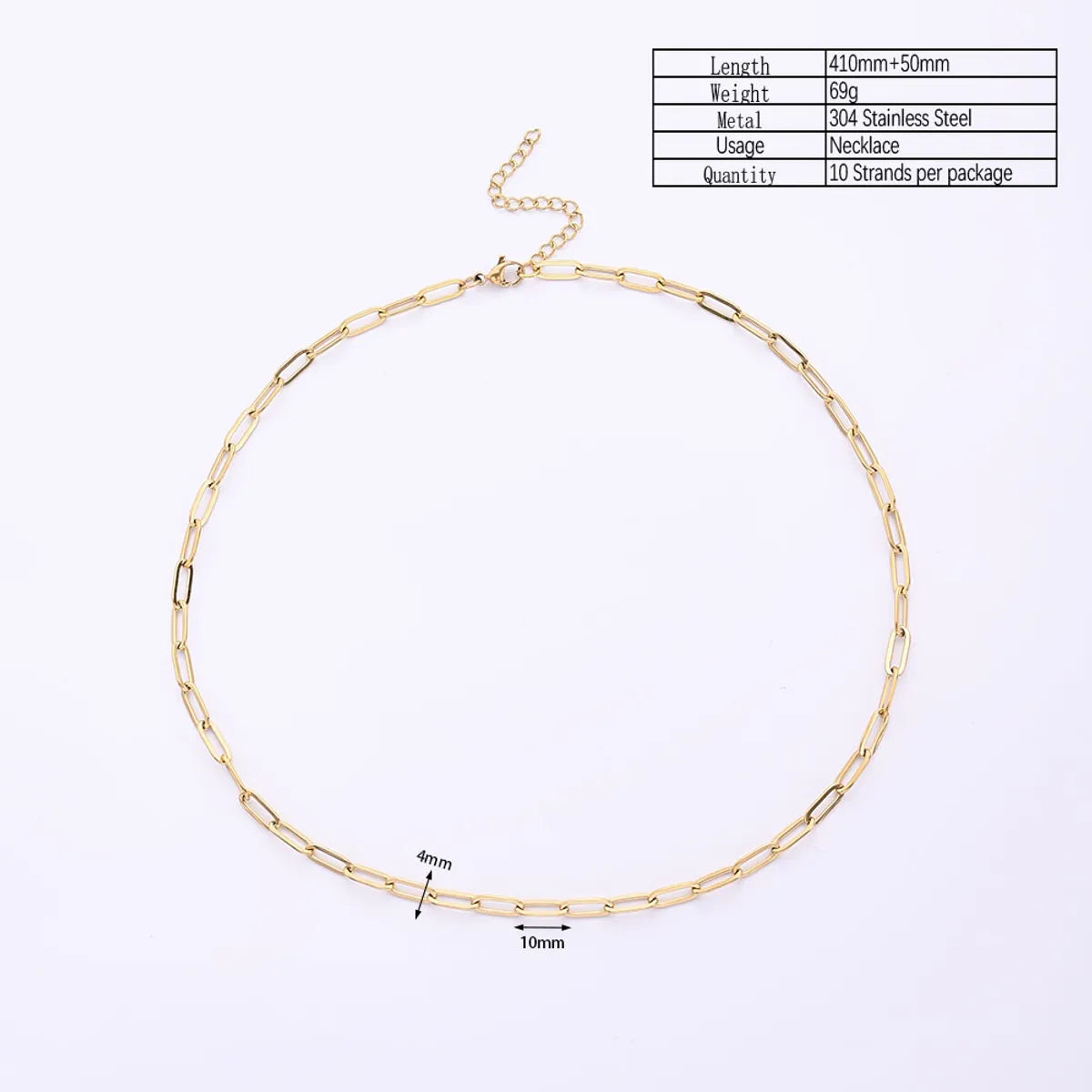 10 Strands/Package 41cm Long 304 Stainless Steel Gold Plated Solid Color Chain